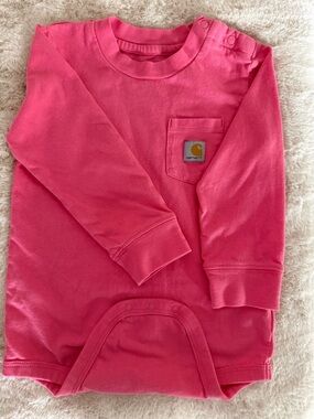 Carhartt Toddler Long Sleeve Onesie in Hot Pink with Chest Pocket